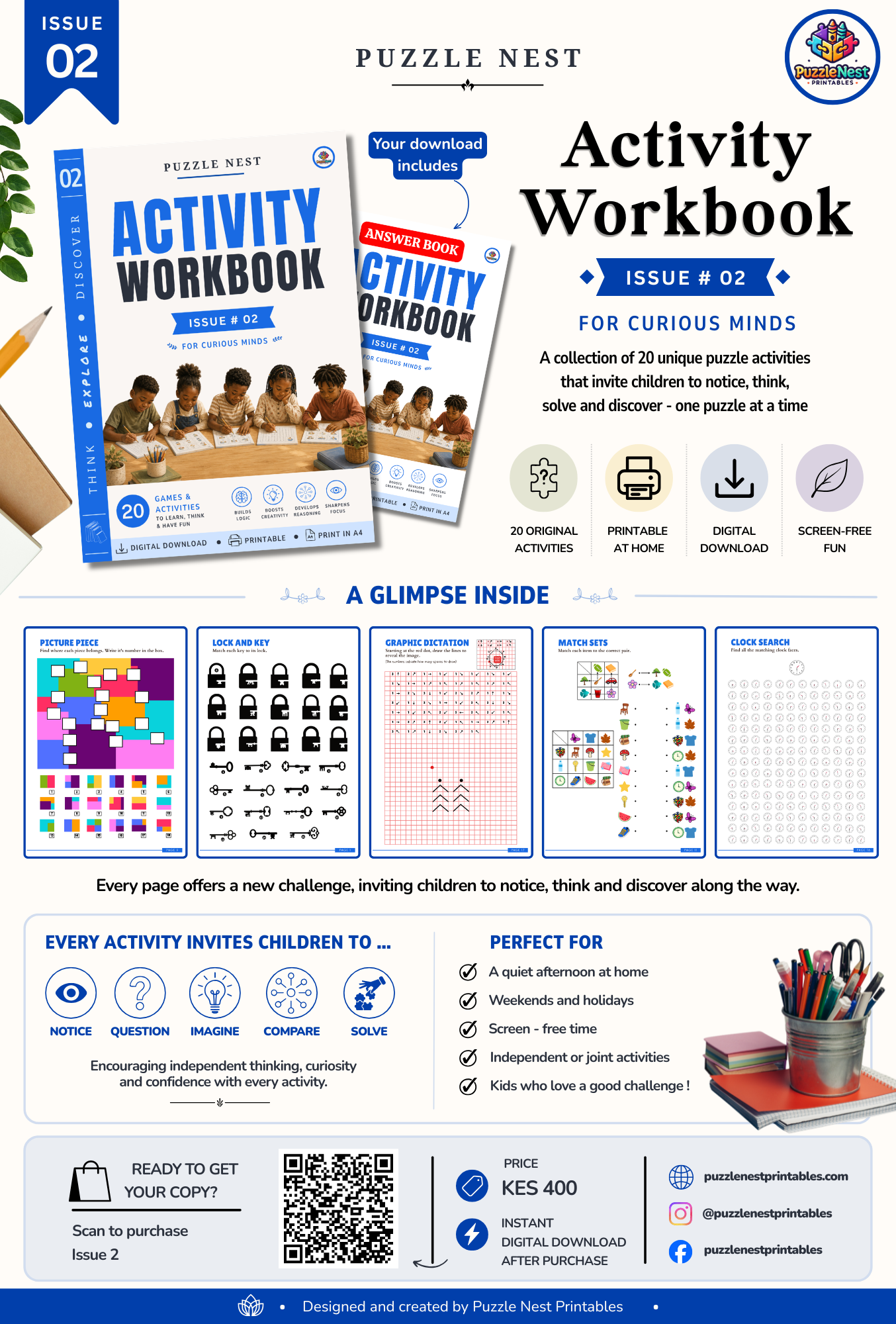 Puzzle Nest Activity Workbook #2 | 20 Thinking Games & Activities
